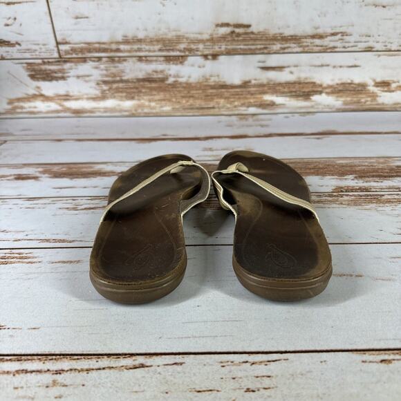 OluKai Aukai Women’s Leather Flip Flop Sandals Beige Sz 8 - Picture 3 of 10